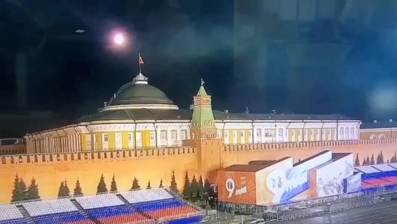 A still image from video said to show alleged Ukrainian drone attack on Kremlin