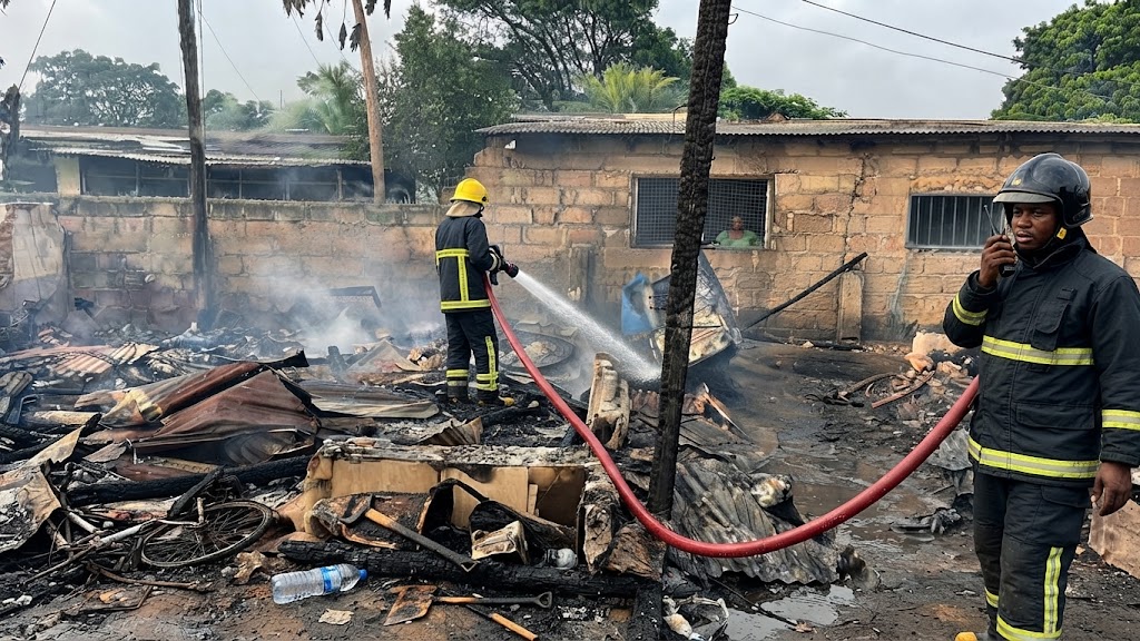 A massive fire has gutted multiple wooden structures