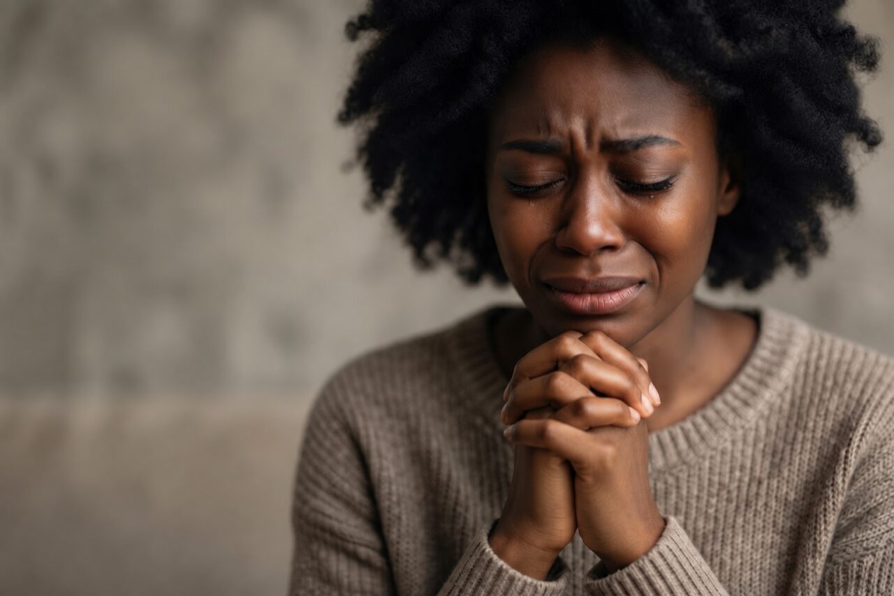 Quiet prayer with clasped hands