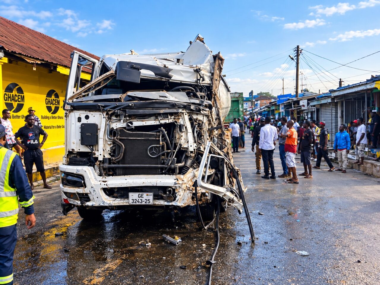 Two Injured as Diesel Tanker Crashes into Shop at Asamankese